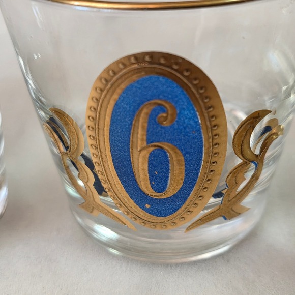 Vintage Libbey Gold Olympic Medallion Numbered Lowball Glasses - Set of 6 - Picture 10 of 15